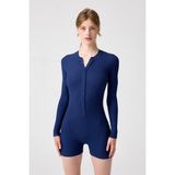 Los Ojos x Melodi Lacivert Fitilli Uzun Kollu Kısa Tulum Romper - XL