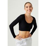 LOS OJOS x Melodi Siyah Pamuklu Fitilli Crop Spor Bluz Long Sleeve