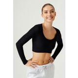 LOS OJOS x Melodi Siyah Pamuklu Fitilli Uzun Kollu Crop Spor Bluz Long Sleeve