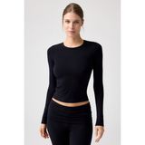 Los Ojos x Melodi Siyah Uzun Kollu Kısa Bluz Long Fitted - XL