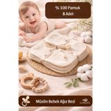 Loselya %100 Pamuk Yumuşacık Müslin Bebek Ağız Mendili Yüz Sırt Silme Bezi 8 Adet Ekru 24x24 cm