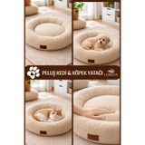 Loselya Peluş Kedi ve Köpek Yatağı 52 cm Yıkanabilir Pofuduk Yumuşak Doku Simit Kedi Köpek Yatağı 1 Adet