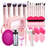 Loske 33PCS Makyaj Fondöten Fırçaları Alet Seti Süngerler, Kirpik Kıvırıcılar, Toz Puflar, Silikon Yıkama Kaseleri, Göz Yardımcıları, Nano Sprey Şişeleri, Peeling Yüz Fırçaları, Kaş Düzeltme, Saklama