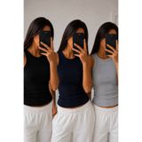 LOSMARY KADIN HALTER YAKA KAŞKORSE FİTİLLİ ATLET 3 ADET SİYAH+GRİ+LACİVERT