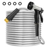 LOTANIA 25FT Bahçe Hortumu, 10 Desenli Püskürtme Nozulu Metal Bahçe Hortumu, Sızdırmaz Su Hortumu, Araba için Paslanmaz Çelik Metal Hortum, Yard, Dış Mekan