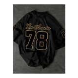 LOTS MODA Erkekler için Los Angeles 78 Grafikli Tişört - Rahat Bol Kesim, Siyah Polyester Kısa Kollu Tişört,