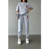 LOTS MODA KOPYA - Panda Baskılı Eşofman Altı Ve T-shirt - Jogger Tişört Alt Üst Eşofman Takımı Bisiklet Yaka