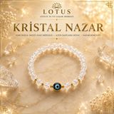 Lotus Atölye ve İyi Yaşam Merkezi 💙 Crystal Nazar Premium Bileklik – %100 Doğal Dağ Kristali (Necef Taşı) & Nazar Boncuklu Doğal Taş Bileklik - Kristal Nazar