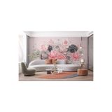 LOTUS AURA 3D Etkili Pembe ve Gri Çiçekler Duvar Kağıdı - Silinebilir Romantik Çiçek Desenli Kaplama