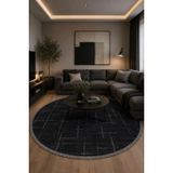 Lotus Bambu Model Altı Kaymaz Yuvarlak Makine Dokuma Halı Antrasitt
