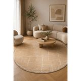 Lotus Bambu Model Altı Kaymaz Yuvarlak Makine Dokuma Halı Krem