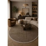 Lotus Bambu Model Altı Kaymaz Yuvarlak Makine Dokuma Halı Vizon