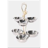 Lotus Çelik Pirinç Aksesuarlı Altılı Katlı Çerezlik Kulplu 24X24X27CM