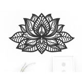 Lotus Çiçeği Doğal Ahşap Kaplama Siyah Renk Zen Mandala Duvar Dekoru, 80 cm (Genişlik)