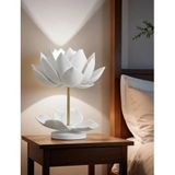 Lotus Çiçeği Tasarımlı Masa Lambası, Beyaz | Dekoratif Gece Lambası, Altın Renkli Sap, Yatak Odası için, Modern Tasarım, Ambient Aydınlatma