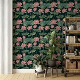 Lotus Çiçekleri Duvar Kağıdı, Kendinden Yapışkanlı Çok Amaçlı PVC Folyo, DIY Duvar Kağıdı (66x198 cm)