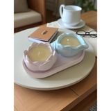 Lotus & Deniz Kabuğu Formlu Ikili Tealight Mumluk Seti – Dekoratif Tasarım - Mavi - Pembe