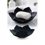 Lotus Desenli Sabun Ve Sünger Tutacağı Silikon Siyah Su Giderli Lotus Şekilli Şık Katı Sabunluk Diğer