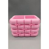Lotus Fiyonk Detaylı Kapitoneli Çok Bölmeli Masaüstü Organizer / Makyaj Düzenleyici Pembe