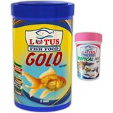 Lotus Gold Natural Granül 1000 ml Tropical Mix Flakes Pul 100 ml Balık Yemi - 1 Lt + Flake 100 ml