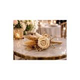 Lotus Hediye Cipso ve Krem Gül Detaylı Damat Yaka Çiçeği Yaka İğnesi