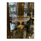 Lotus Kristal 24 cm Kesme Dekor Gold Ayak Salata Kasesi Cam Sunumluk- Servis Tabağı