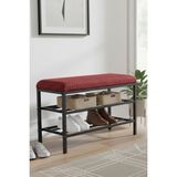 Lotus Metal Modern Ayakkabılık, Bank, Yatak Ucu, Organizer, Oturak,puf 3 Katlı 30X70 Keten Kumaş - Bordo