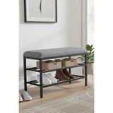 Lotus Metal Modern Ayakkabılık, Bank, Yatak Ucu, Organizer, Oturak,puf 3 Katlı 30X70 Keten Kumaş - Gri