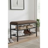 Lotus Metal Modern Ayakkabılık, Bank, Yatak Ucu, Organizer, Oturak,puf 3 Katlı 30X70 Keten Kumaş - Kahverengi