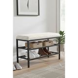 Lotus Metal Modern Ayakkabılık, Bank, Yatak Ucu, Organizer, Oturak,puf 3 Katlı 30X70 Keten Kumaş - Krem