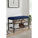 Lotus Metal Modern Ayakkabılık, Bank, Yatak Ucu, Organizer, Oturak,puf 3 Katlı 30X70 Keten Kumaş - Lacivert
