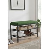 Lotus Metal Modern Ayakkabılık, Bank, Yatak Ucu, Organizer, Oturak,puf 3 Katlı 30X70 Keten Kumaş - Yeşil