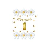 LOTUS PARTY 1 Yaş Kelebekli Papatya Temalı Balon Seti Beyaz Sarı Balon Happy Birthday Gold Yazı - Gold Rakam