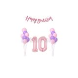 LOTUS PARTY 10 Yaş Pembe Lila Balon Seti - 15 Balon - Pembe Happy Birthday Yazı - Pembe Rakam Folyo Balon