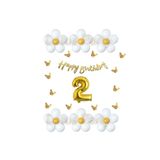 LOTUS PARTY 2 Yaş Kelebekli Papatya Temalı Balon Seti Beyaz Sarı Balon Happy Birthday Gold Yazı - Gold Rakam