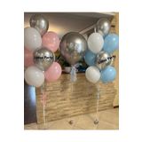 LOTUS PARTY 20 Adet - Cinsiyet Partisi Balon Seti - Mavi - Pembe Beyaz - Krom Gümüş