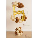 LOTUS PARTY Ayaklı Yuvarlak Stand Hastane Oda Süs Kahverengi Balon GOLD BOY FOLYO Balon Yeni Doğan Oda süsleme