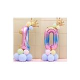 LOTUS PARTY Gökkuşağı Konsepti 10 Yaş Doğum Günü Seti Rakam Ve Kral Taç Folyo Balon Ve 10 Adet Makaron Balon