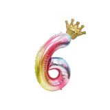 LOTUS PARTY Gökkuşağı Konsepti 6 Yaş Doğum Günü Seti Rakam Ve Kral Taç Folyo Balon