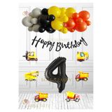 LOTUS PARTY İnşaat Konsepti Doğum Günü Seti - İş Makineleri Folyo Balon - Turuncu Siyah Sarı Gri Balon 4 Yaş