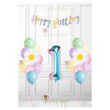 LOTUS PARTY Papatyalı Makaron Balon Set Makaron renk Balon Papatya Folyo Balon Gökkuşağı Rakam Folyo Balon 1 Yaş