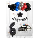 LOTUS PARTY Polis Temalı Doğum Günü Polis Arabası Folyo Balon Siyah Kırmızı Gümüş Mavi Balon 6 Yaş