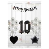 LOTUS PARTY Siyah Kurdeleli Beyaz Balon Siyah Rakam Siyah Kalp Siyah Yıldız - Siyah - Beyaz Doğum Günü 10 Yaş