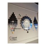 LotusLazer Tasarım 3’lü Aynalı Pleksi Duvar Saati Seti – Gümüş Beyaz Dekoratif Modern (50 cm + 2 Adet 50x25 cm)