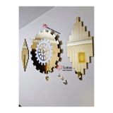 LotusLazer Tasarım 3’lü Pleksi Aynalı Duvar Saati Seti – Gold & Beyaz Modern Tasarım (50 cm Saat + 2 Parça 50×25 cm)