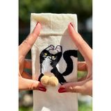 Lou Socks Unisex Bej Sırtı Dönük Kedi Desenli Ponpon Soket Çorap - 36 - 44