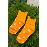 Lou Socks Unisex Kedi Kulaklı Pati Desenli Hardal Sarısı Soket Çorap - 36 - 44