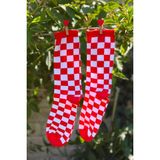 Lou Socks Unisex Kırmızı Dama Desenli Renkli Soket Çorap - 36 - 44