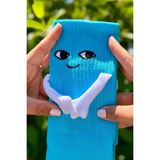 Lou Socks Unisex Mavi El Ele Tutuşan Halay Çeken Sevimli Yüz Desenli Soket Çorap - 35 - 40