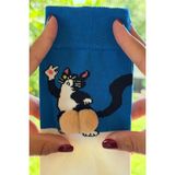 Lou Socks Unisex Mavi Oturan Kedi Desenli Ponpon Soket Çorap - 36 - 44 - Çok Renkli